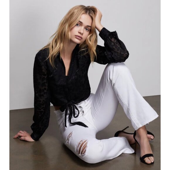 Good American Denim Good Boy Distressed Button Fly Split Hem Jeans White Size 25 - Picture 11 of 11